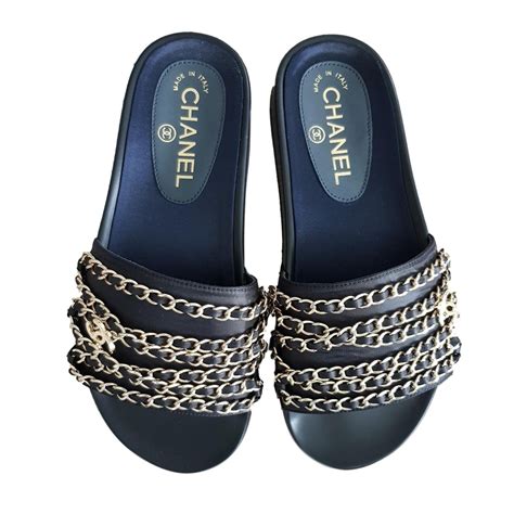 chanel chain flat sandals|chanel clear slide sandals.